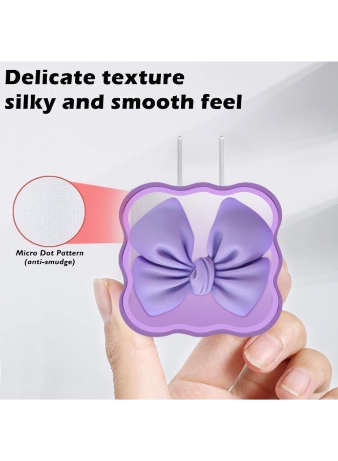 ChicAbode Phone Cable Protector, 18W/20W USB-C Charger Protecor Cover, with Bow Tie Wave Design, Charger Protective Case, Data Line Cover, Cute Cable Saver, for i Phone Charger, Purple - Image 3